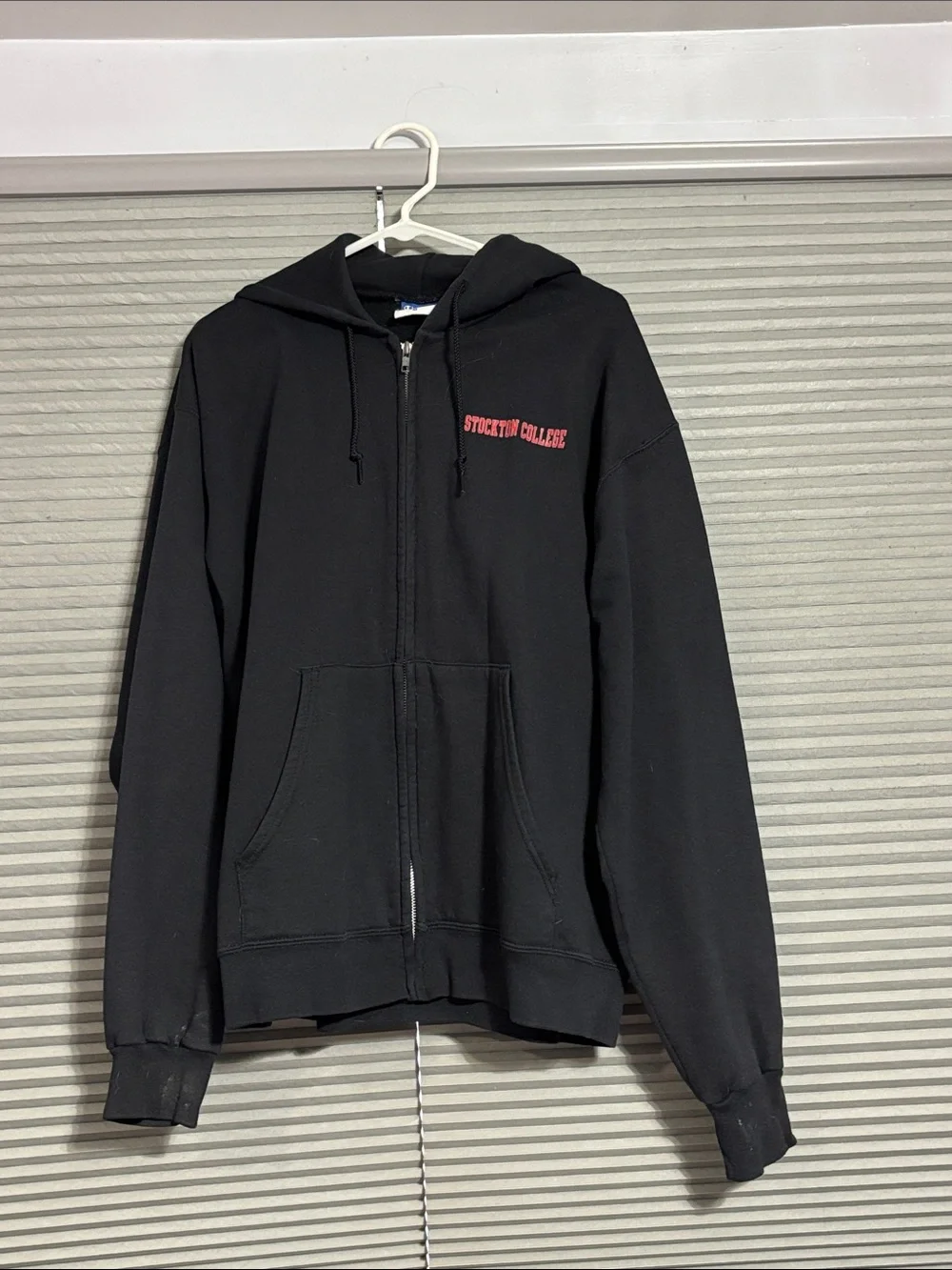 Champion Black Zip Hoodie with Red Stockton College Logo